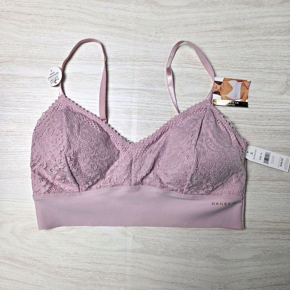 Danskin Intimates Lace Wireless Bralette Removable Pads Mauve XL Buttery Soft